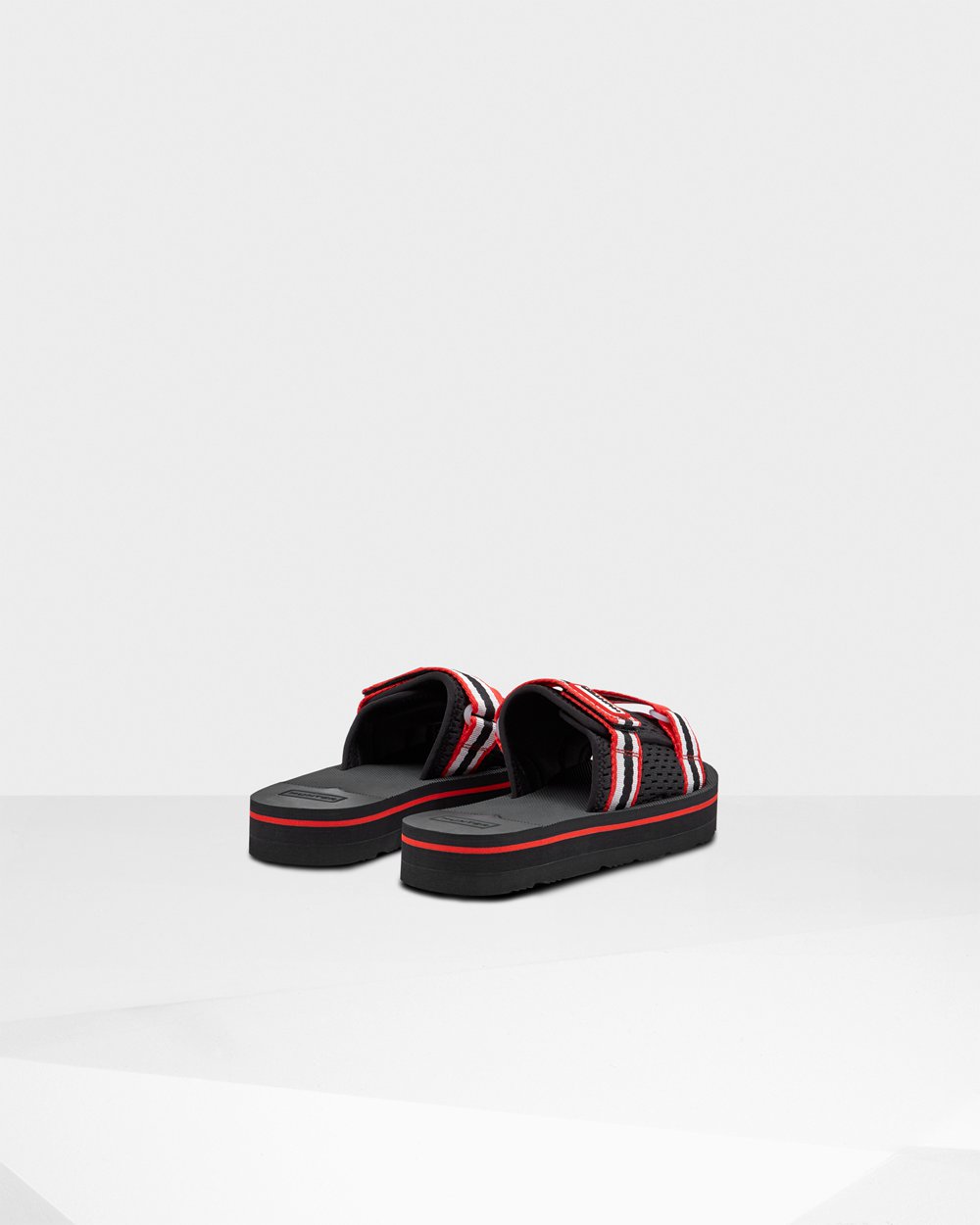 Chinelos Hunter Feminina Pretas/Branco/Vermelhas - Original Flatform Beach - 54SXPBQJY